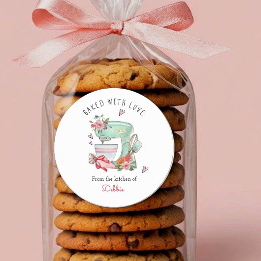 Gebakken met Love Cake Mixer waterverf Ronde Sticker