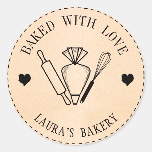 Gebakken met Love Cake Rolling Pin Whisk Piping Ba Ronde Sticker (Voorkant)