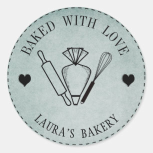 Gebakken met Love Cake Rolling Pin Whisk Piping Ba Ronde Sticker