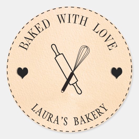 Gebakken met Love Cake Rolling Pin Whisk Ronde Sticker (Voorkant)