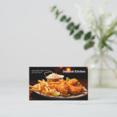 Gebakken vis diner met friet en chowder visitekaartje (Staand voorkant)