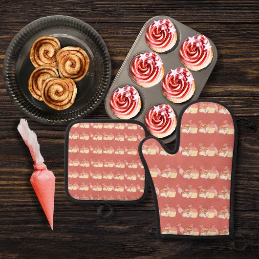 Gebakszakken, kaneelbroodjes en cupcakes roze ovenwant & pannenlap set
