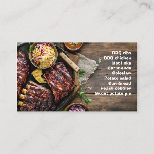 Gebarbecuete ribben w / coleslaw en tekstruimte visitekaartje (Achterkant)