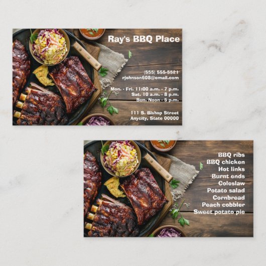 Gebarbecuete ribben w / coleslaw en tekstruimte visitekaartje (Voorkant / Achterkant)