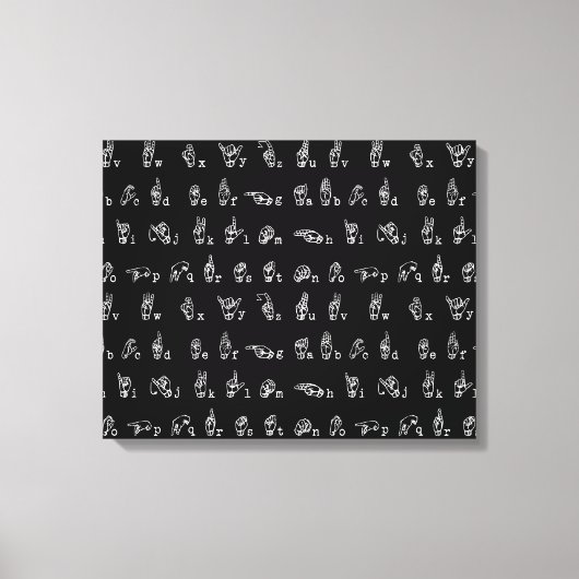 Gebarentaal Alfabet // Wit op Zwart // Canvas Afdruk (Voorkant)