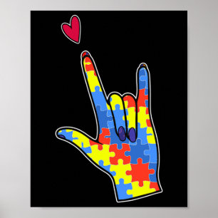 Gebarentaal Autisme Bewustzijn Kleurrijke Puzzel Poster