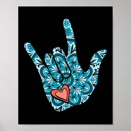 Gebarentaal Ik hou van je gebaar Hart Doof bewust Poster (Voorkant)