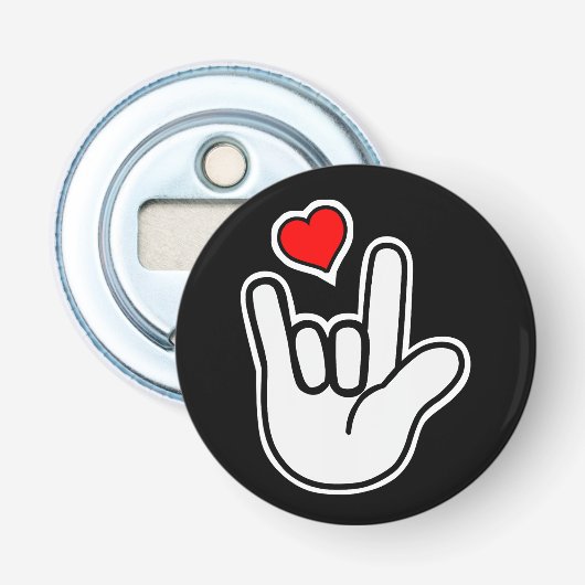 Gebarentaal Ik Hou Van Jou Gebaar Button Flesopener (Voorkant)