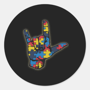 Gebarentaal T-shirt voor bewustzijn van autisme on Ronde Sticker