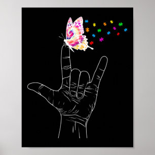 Gebarentaal vlinder ASL Ik hou van jou Autisme Poster