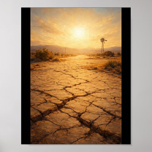 Gebarsten aarde onder intens zonlicht poster (Voorkant)