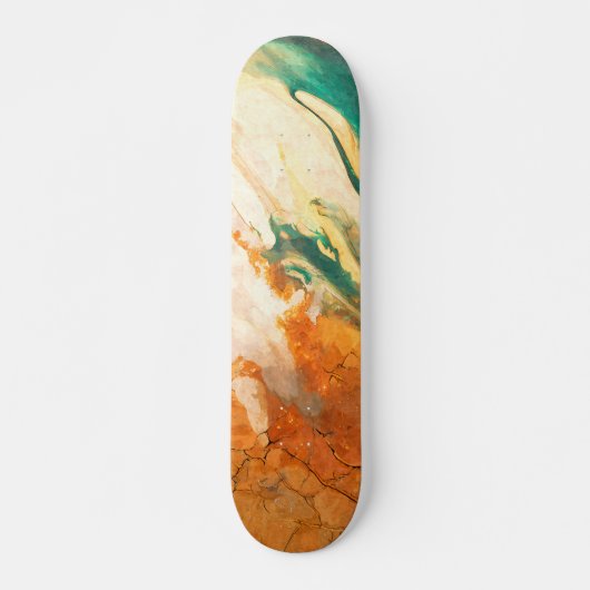 Gebarsten Aarde Teal Oranje Abstract Skateboard (Voorkant)