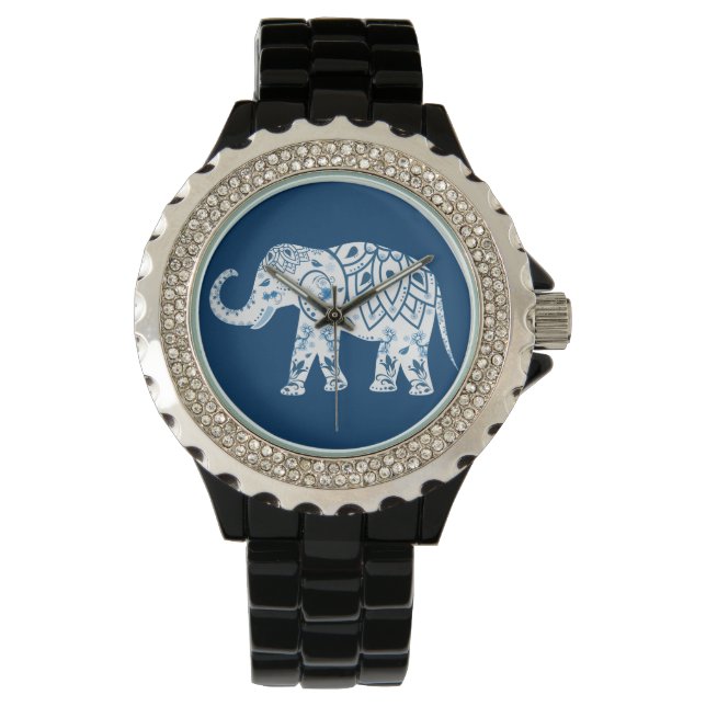  gebarsten blauw olifant horloge (Voorkant)