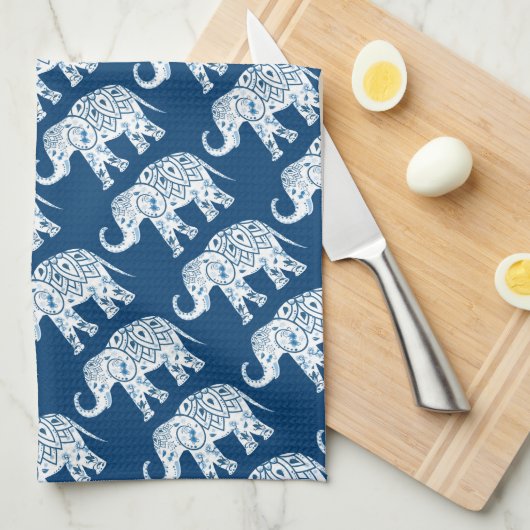  gebarsten blauw olifant theedoek (Quarter Fold)
