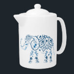 gebarsten blauw olifant theepot<br><div class="desc">Prachtige etnische kunst theepot met decoratieve henna tattoo stijl olifant.</div>
