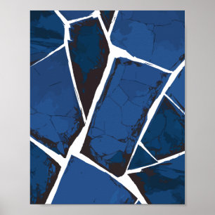 Gebarsten Blauwe Oppervlak met Witte Lijnen Poster