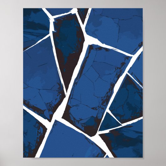 Gebarsten Blauwe Oppervlak met Witte Lijnen Poster (Voorkant)