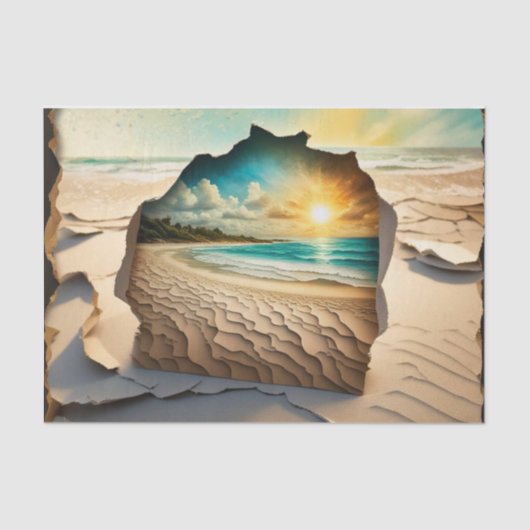 Gebarsten Mail Art Beach Scene Decoupage Papier (Voorkant)