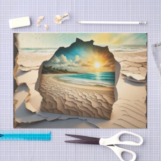 Gebarsten Mail Art Beach Scene Decoupage Papier (Craft)