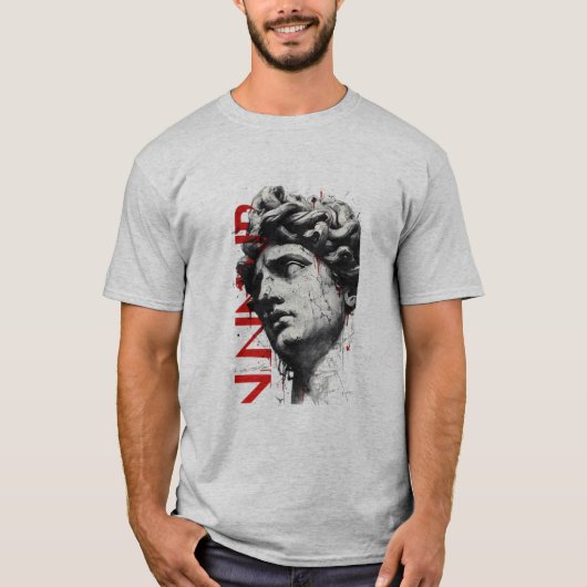 Gebarsten Marmeren Buste Trash Polka Kunst T-shirt (Voorkant)