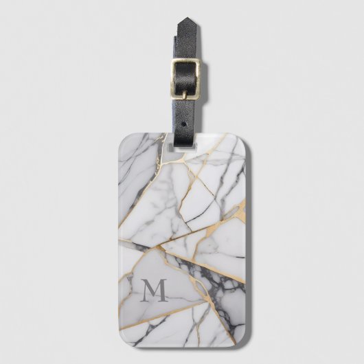 Gebarsten marmeren gouden accenten Monogram Bagagelabel (Voorkant (verticaal))