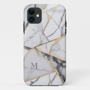 Gebarsten marmeren gouden accenten Monogram Case-Mate iPhone Case