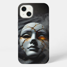 Gebarsten Porseleinen Masker Donker iPhone 13 Stev Hoesje