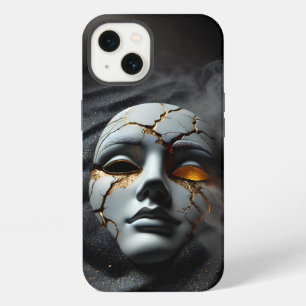 Gebarsten Porseleinen Masker Donker iPhone 13 Stev Hoesje