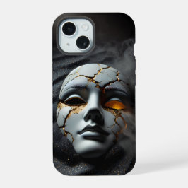 Gebarsten Porseleinen Masker Donker iPhone 15 Stev Case