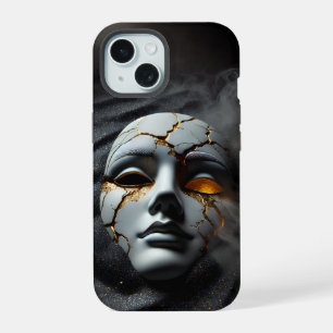 Gebarsten Porseleinen Masker Donker iPhone 15 Stev Case