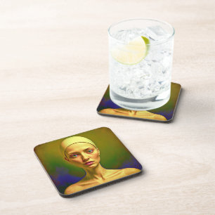 Gebarsten porseleinen ziel - kleurrijk portret bier onderzetter