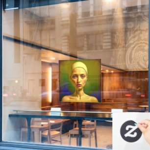 Gebarsten porseleinen ziel - kleurrijk portret raamsticker