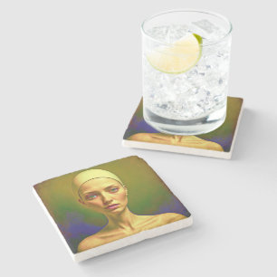 Gebarsten porseleinen ziel - kleurrijk portret stenen onderzetter