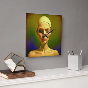 Gebarsten porseleinen ziel - kleurrijk portret vierkante klok