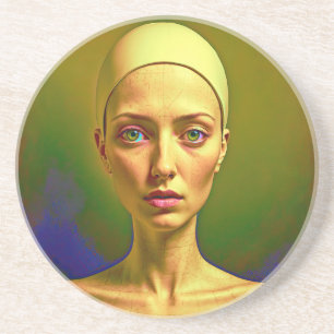 Gebarsten porseleinen ziel - kleurrijk portret zandsteen onderzetter