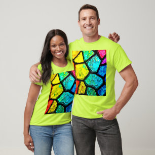 Gebarsten Regenboog Glas-in-Lood Kunst T-shirt