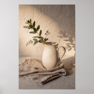 Gebarsten roomkleurige kan botanische stilleven poster