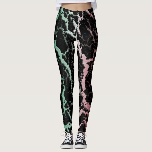 Gebarsten Space Lava - Groen/Wit/Rood Leggings (Voorkant)