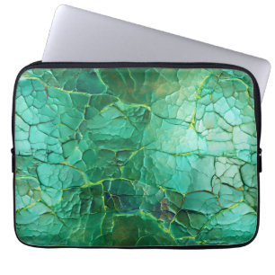 Gebarsten textuur in tinten groen en turquoise laptop sleeve