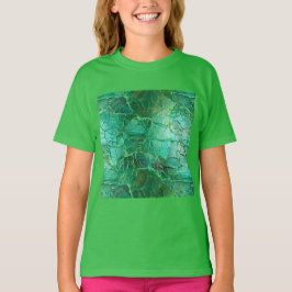 Gebarsten textuur in tinten groen en turquoise t-shirt