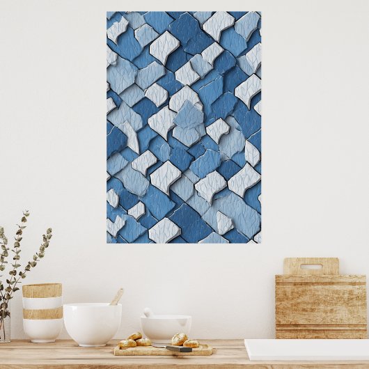 Gebarsten verf Abstract: blauw verweerd oppervlak Poster (Keuken)