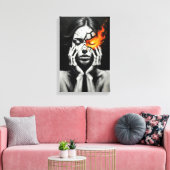 Gebarsten vrouw met vurig oog van innerlijke vlam canvas afdruk (Insitu (Woonkamer))