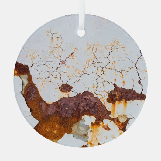 Gebarsten witte verf, roestige auto. glas ornament (Achterkant)