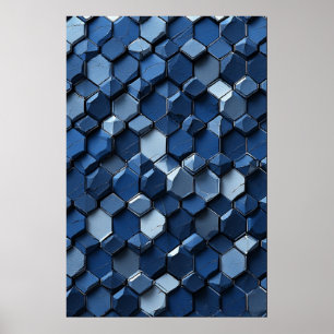 Gebarsten zeshoekige Tegels: Abstract blauw geomet Poster
