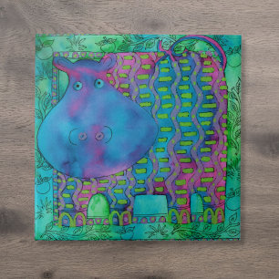 Gebatikte Nijlpaard Aquarel Illustratie Tegeltje