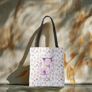 Gebed bloemig monogram met herfstpatroon - F Tote Bag