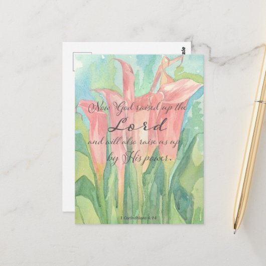 Gebed Kaart 1 Corinthians Roze Calla Lily Flowers (Voorkant / Achterkant in situ)