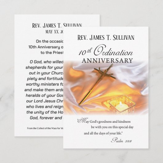 Gebed Kaart Naam 10e Ordinatie Jubileum Kruis (Voorkant / Achterkant)