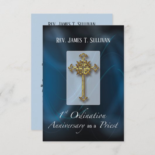 Gebed Kaart Naam 1e Ordinatie Jubileum Blauw (Voorkant / Achterkant)