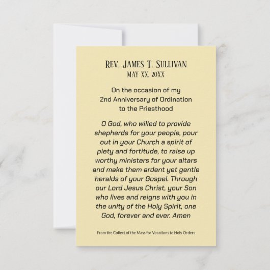 Gebed Kaart Naam 2e Ordinatie Jubileum Kruis (Achterkant)